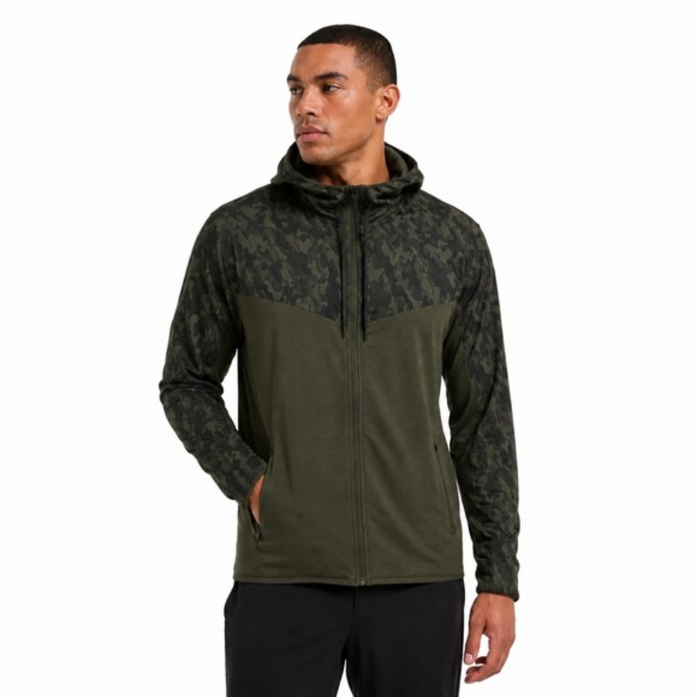 01.ALGO Mens Performance Full Zip Hoodie Camo Olive Green XXL NWT UPF 40